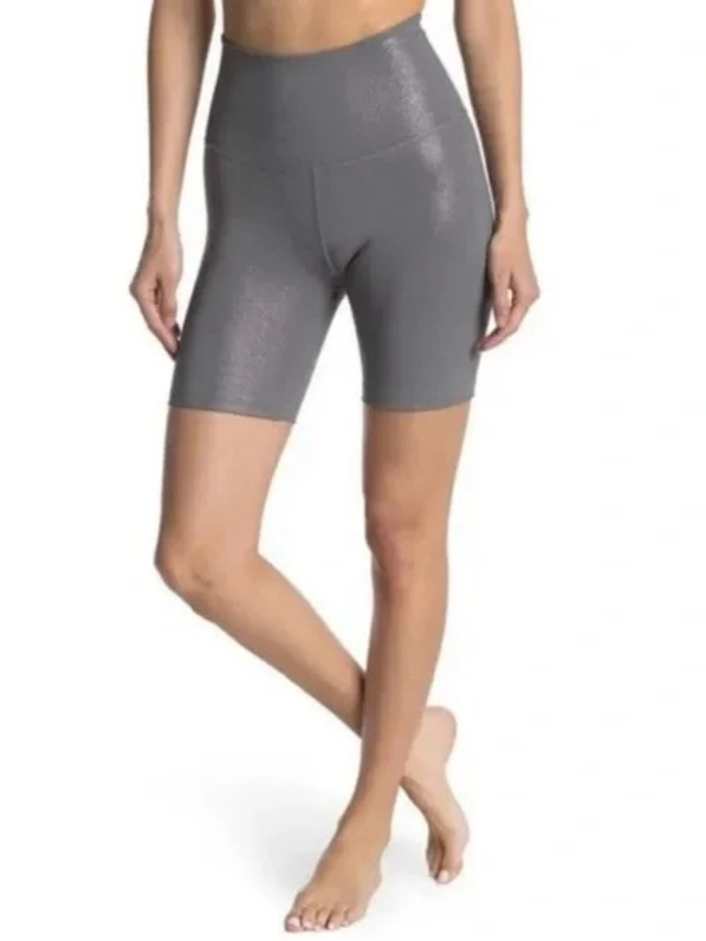 Beyond Yoga Twinkle On Silver Metallic Biker Shorts